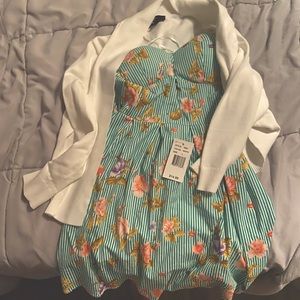 Striped floral dress and white cardigan